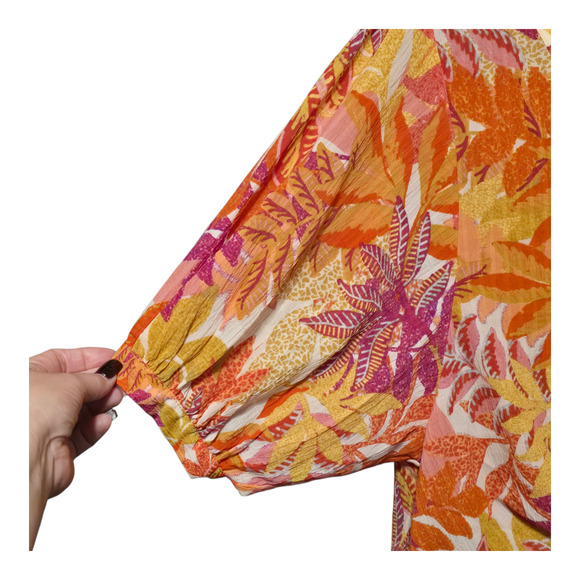 Rose + Olive Top Womens Size Large Multi Floral Print Balloon Sleeve Colorful - Picture 7 of 11